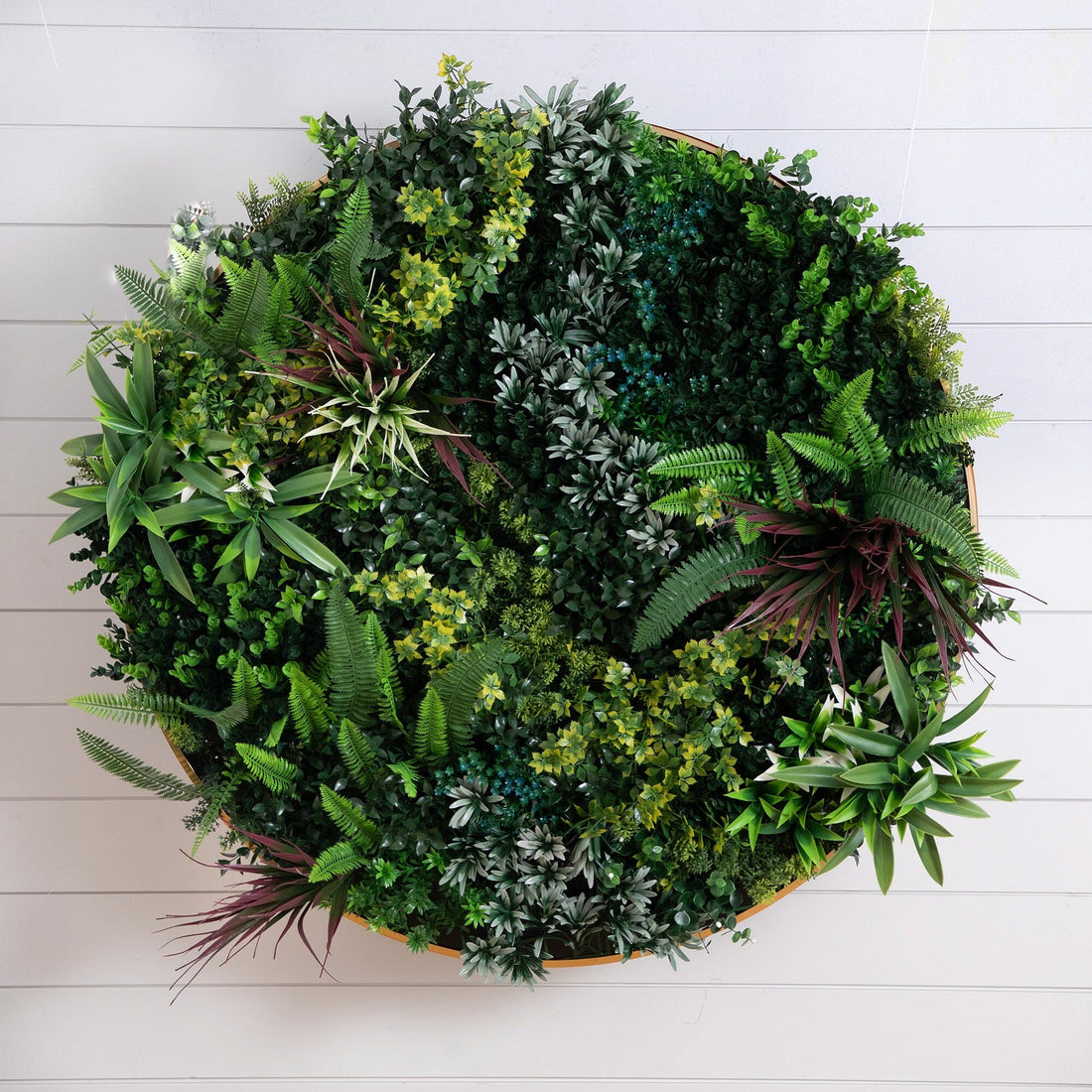 38” UV Resistant Virgin Islands Artificial Living Wall Art Panel in Gold  Aluminum Frame, image size:1100x1100