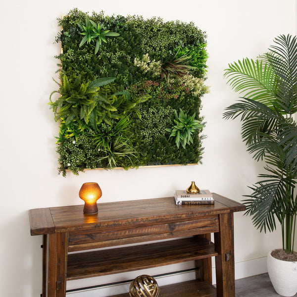 38” x 38” UV Resistant Madagascar Forest Artificial Living Wall Art Panel in Gold Aluminum
