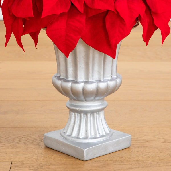 39” Artificial Christmas Poinsettia Cone Tree in Decorative Urn