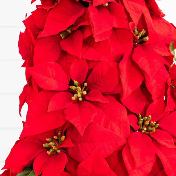 39” Artificial Christmas Poinsettia Cone Tree in Decorative Urn