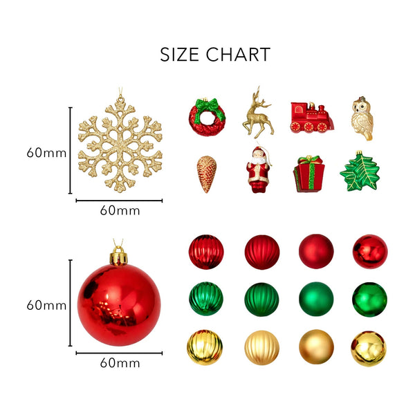 39-pc Red, Green and Gold Assorted Shatterproof Christmas Ornaments