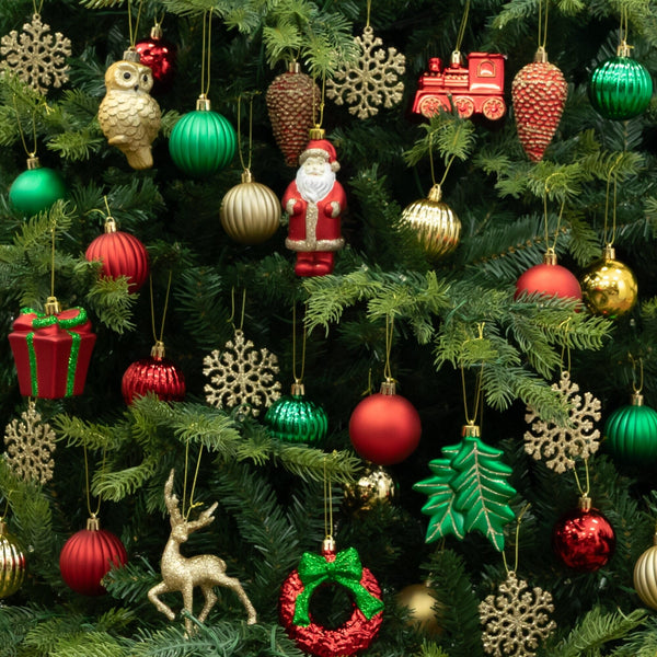 39-pc Red, Green and Gold Assorted Shatterproof Christmas Ornaments