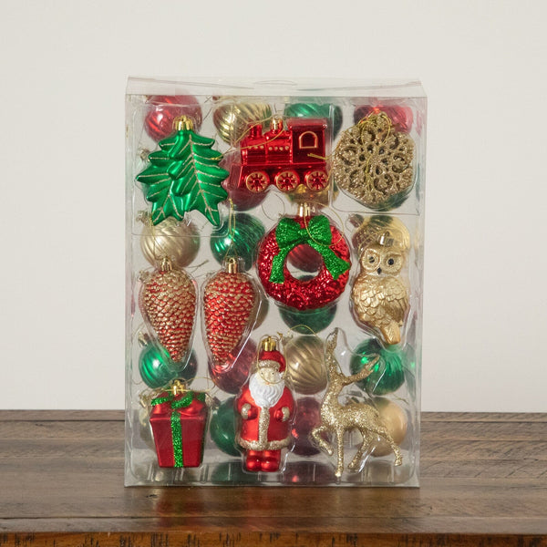39-pc Red, Green and Gold Assorted Shatterproof Christmas Ornaments