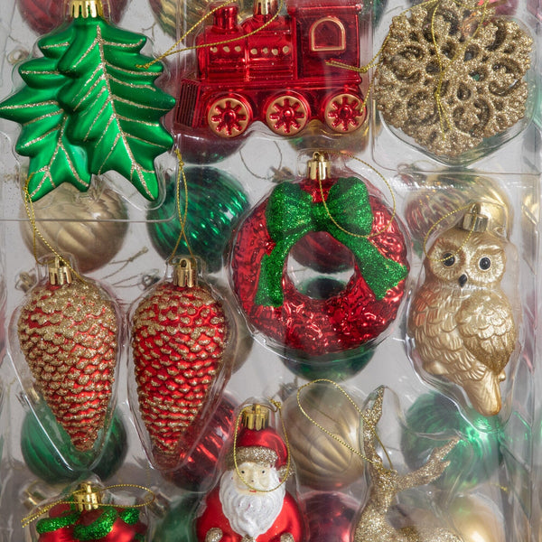 39-pc Red, Green and Gold Assorted Shatterproof Christmas Ornaments