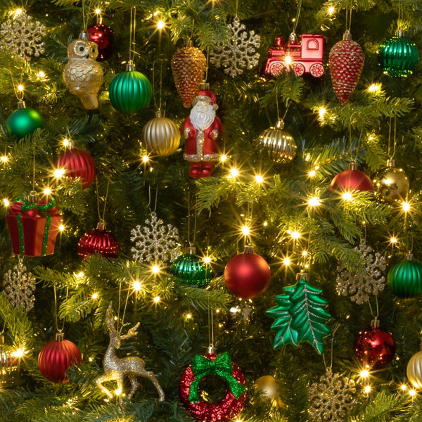 39-pc Red, Green and Gold Assorted Shatterproof Christmas Ornaments