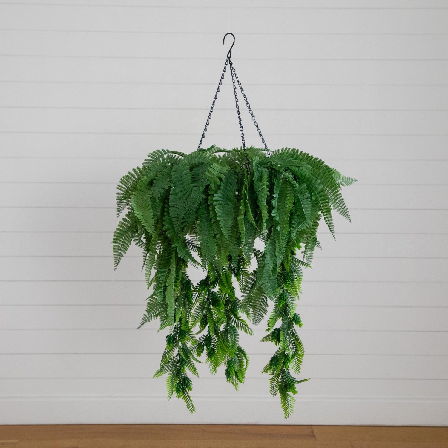 39” UV Resistant Artificial Mixed Ferns Plant in Hanging Ring (Indoor/Outdoor)