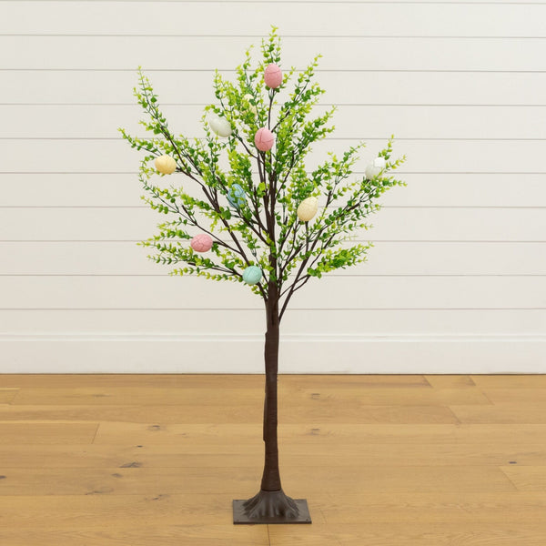 3' Pre-Lit Artificial Easter Egg Twig Tree with Greens and 40 Warm White LED Lights