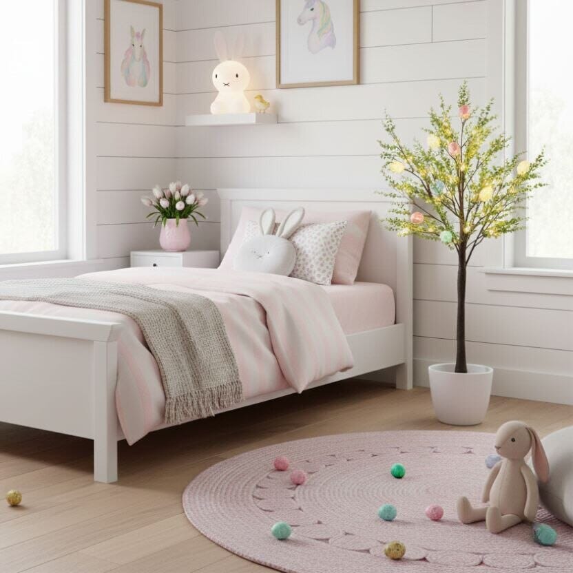 3' Pre-Lit Artificial Easter Egg Twig Tree with Greens and 40 Warm White LED Lights