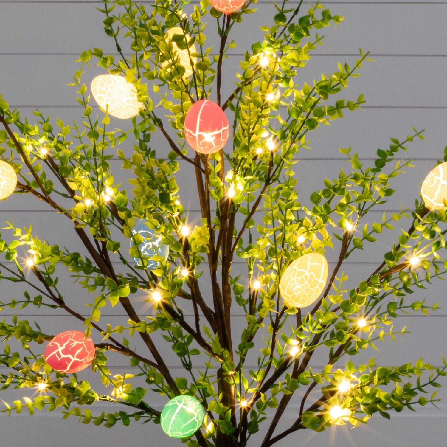 3' Pre-Lit Artificial Easter Egg Twig Tree with Greens and 40 Warm White LED Lights