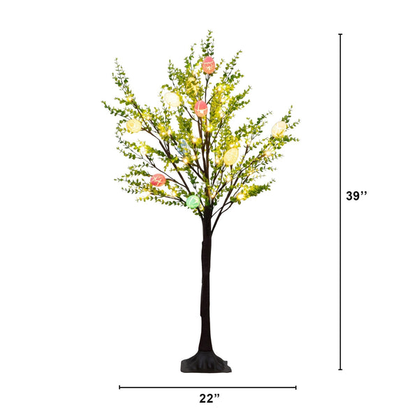 3' Pre-Lit Artificial Easter Egg Twig Tree with Greens and 40 Warm White LED Lights