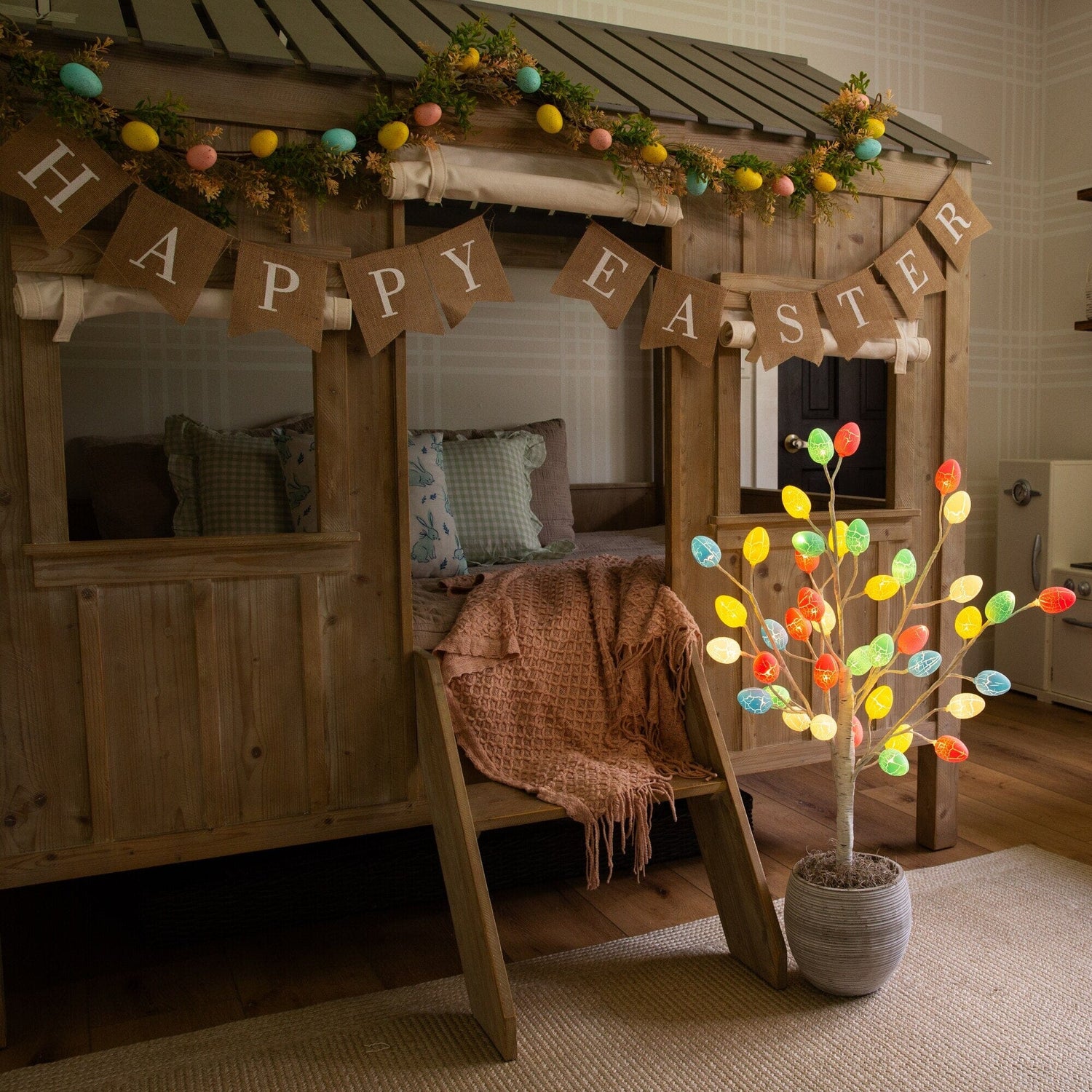 3' Pre-Lit Artificial Easter Twig Tree with 40 Egg Shaped LED Ornaments