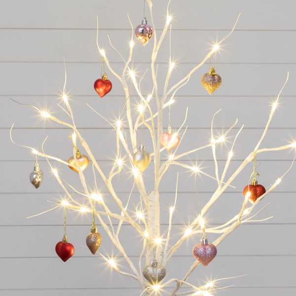 3' Pre-Lit Artificial Valentine's Day Twig Tree with 12 Warm White LED Lights and Heart Ornaments