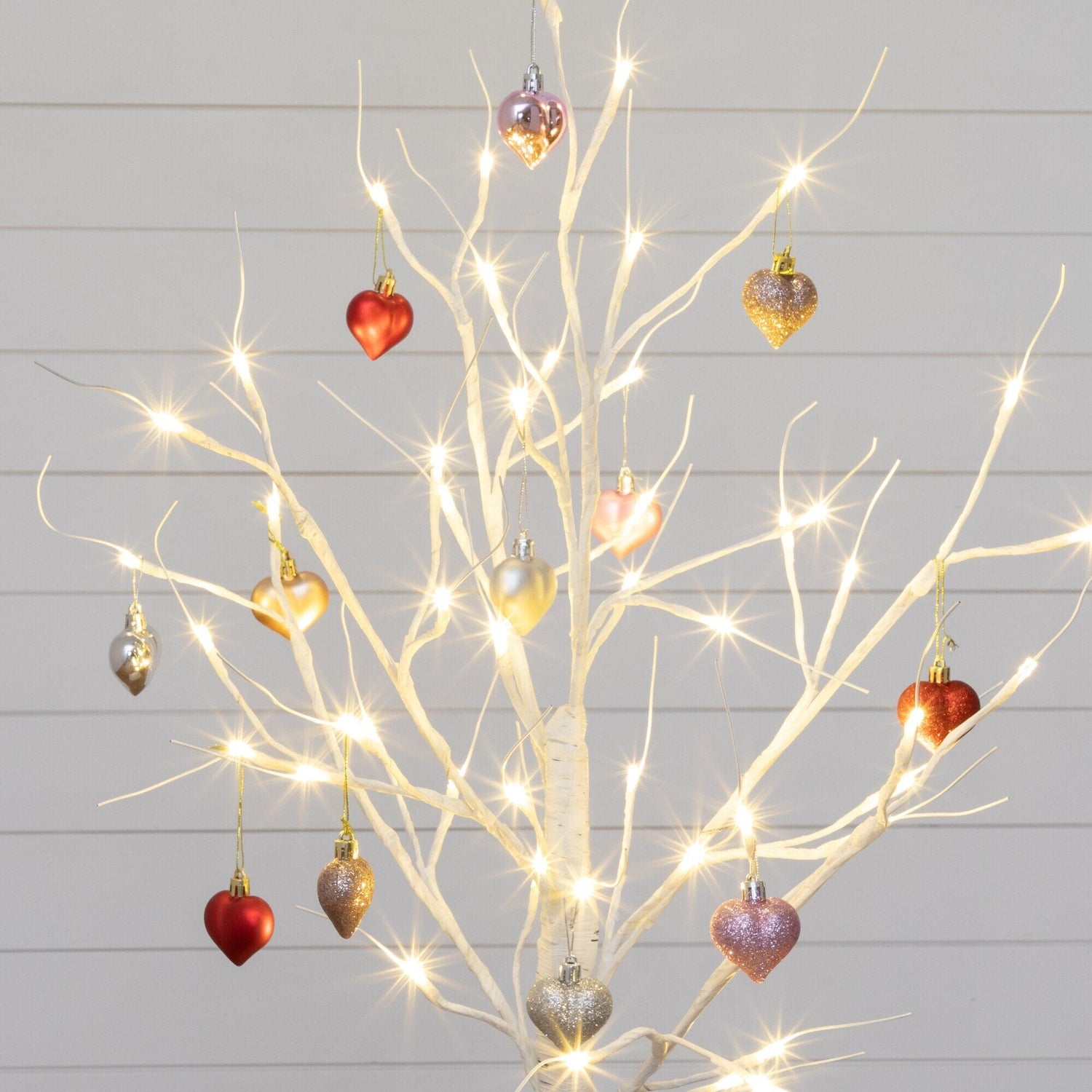 3' Pre-Lit Artificial Valentine's Day Twig Tree with 12 Warm White LED Lights and Heart Ornaments