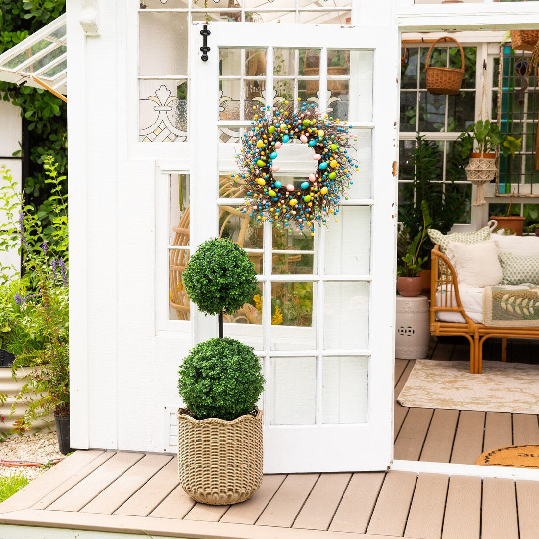 3' UV Resistant Artificial Boxwood Topiary with Integrated Ground Stake  (Indoor/Outdoor)