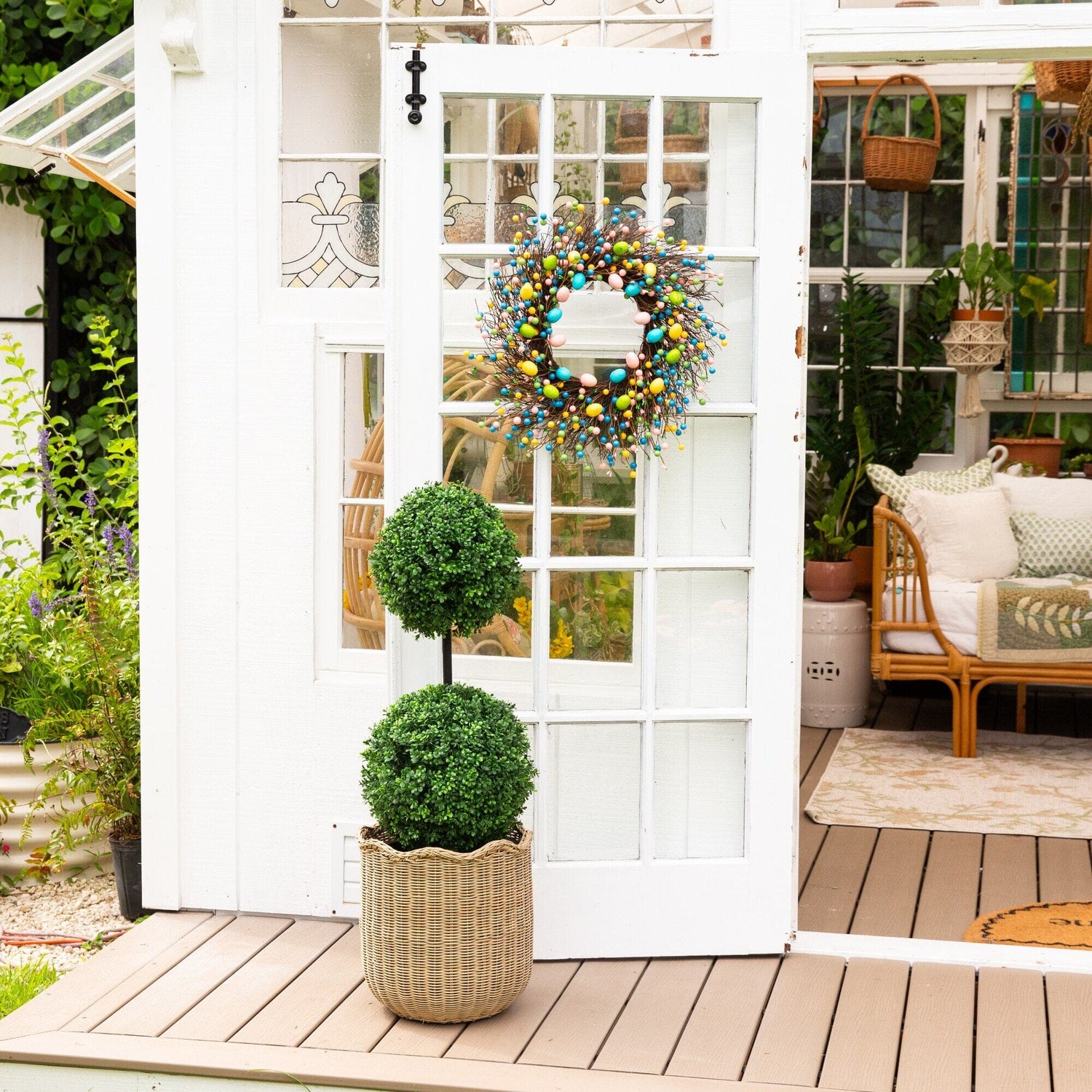 3' UV Resistant Artificial Boxwood Topiary with Integrated Ground Stake (Indoor/Outdoor)