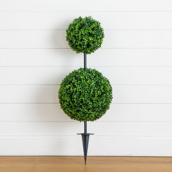 3' UV Resistant Artificial Boxwood Topiary with Integrated Ground Stake (Indoor/Outdoor)