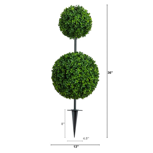 3' UV Resistant Artificial Boxwood Topiary with Integrated Ground Stake (Indoor/Outdoor)