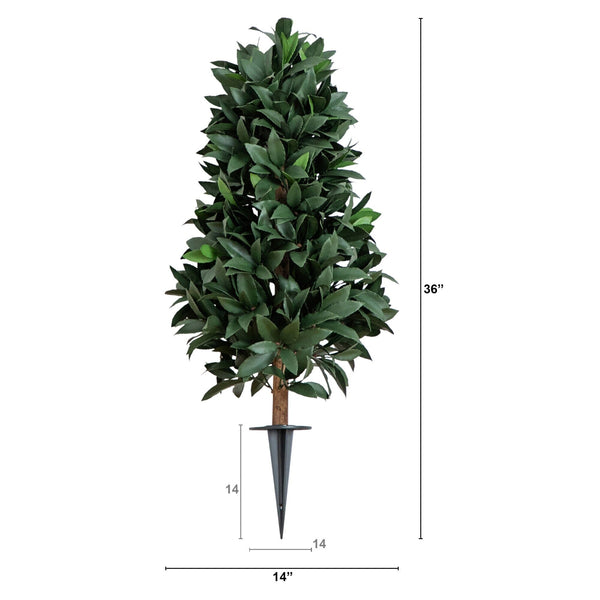 3' UV Resistant Artificial Laurel Plant with Integrated Ground Stake (Indoor/Outdoor)
