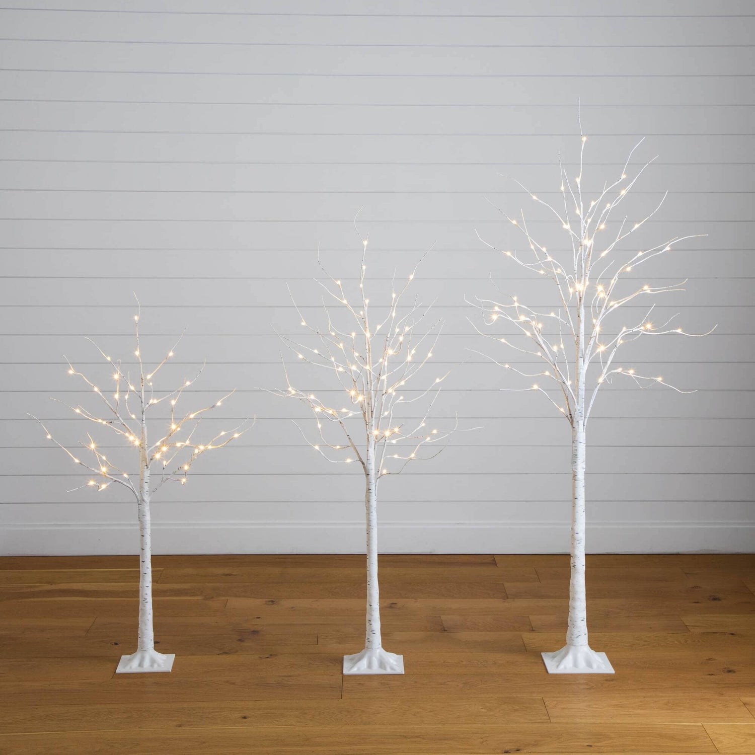 4' 5' 6' Pre-Lit Artificial  White Birch Trees - Set of 3