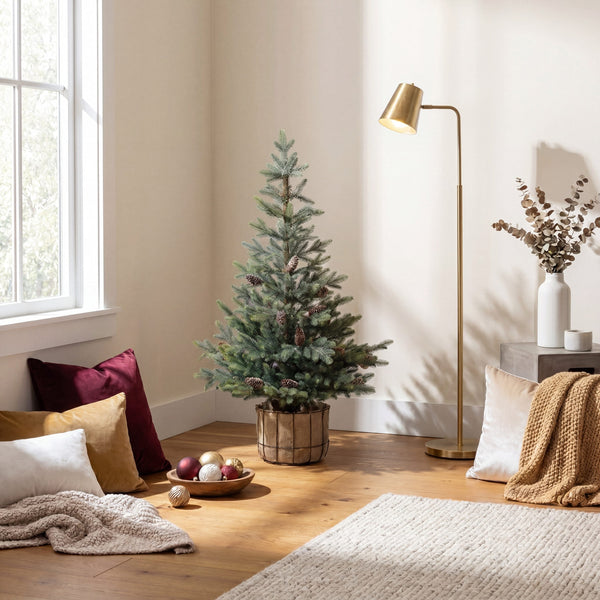 4' Artificial Balsam Fir Christmas Tree with Pine Cones in Jute Wire Planter