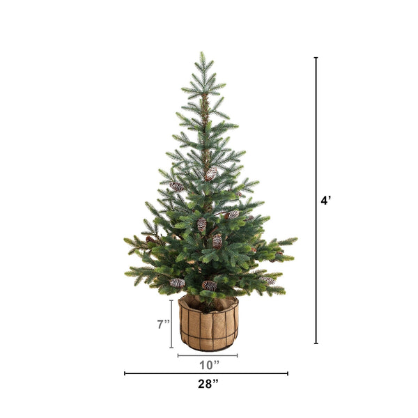 4' Artificial Balsam Fir Christmas Tree with Pine Cones in Jute Wire Planter