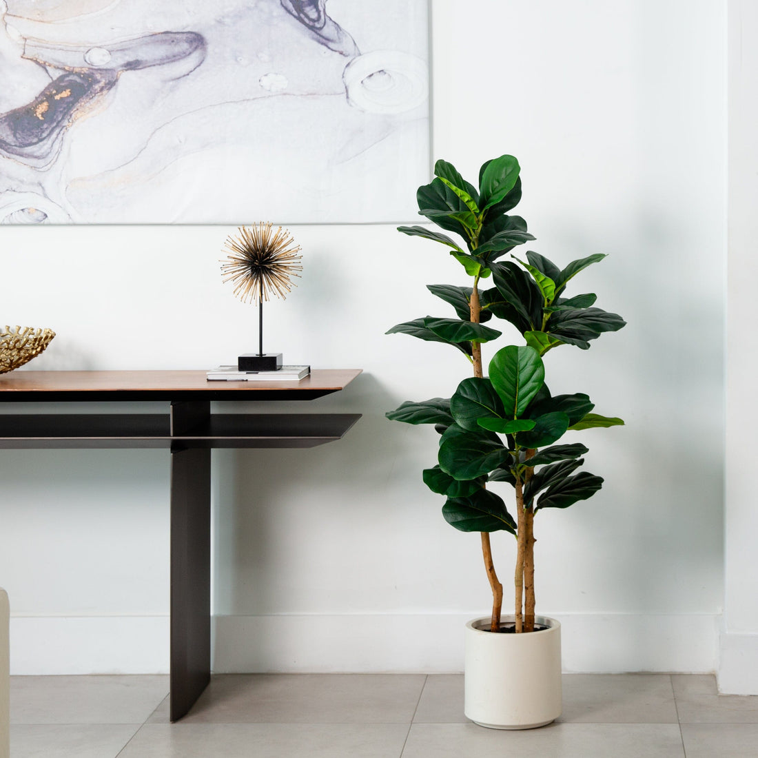 fiddle leaf fig tree with basket bayou breeze 4' Artificial Fiddle Leaf Tree in Decorative White Planter
