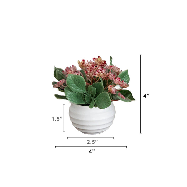 4” Artificial Mini Hydrangea Plant in White Decorative Oval Planter - Set of 4
