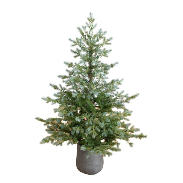 4' Artificial Pre-Lit Christmas Tree with 60 LED Lights in Gray Ceramic Planter