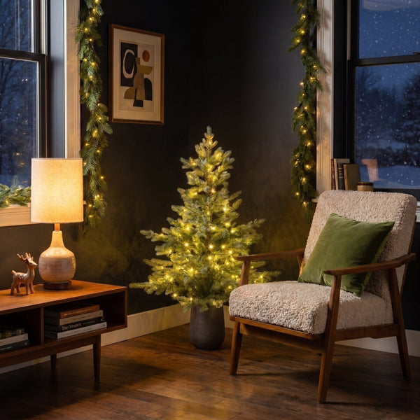 4' Artificial Pre-Lit Christmas Tree with 60 LED Lights in Gray Ceramic Planter