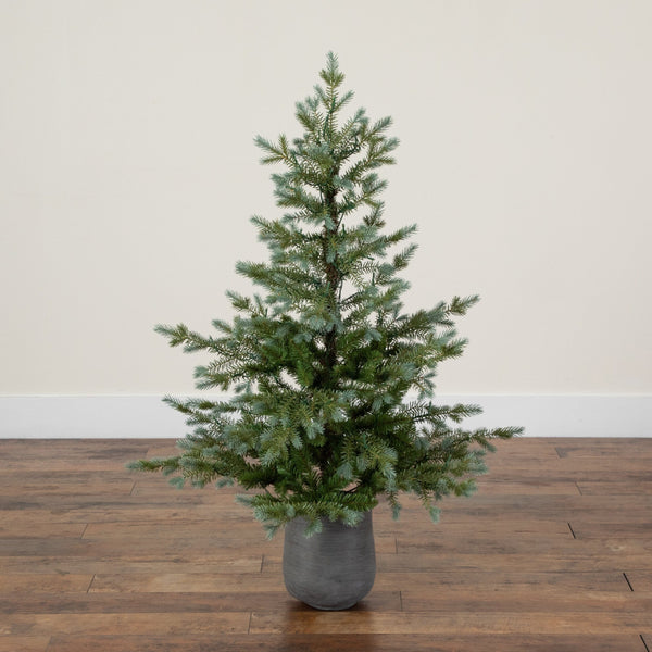 4' Artificial Pre-Lit Christmas Tree with 60 LED Lights in Gray Ceramic Planter
