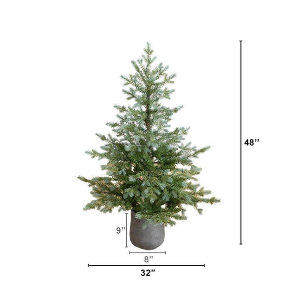 4' Artificial Pre-Lit Christmas Tree with 60 LED Lights in Gray Ceramic Planter
