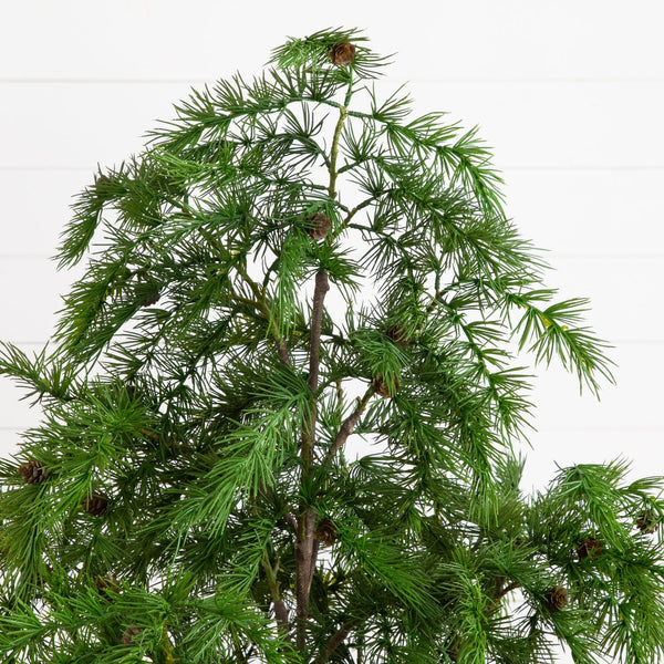 4' Artificial Real Touch Christmas Pine with Pinecones in White Decorative Planter