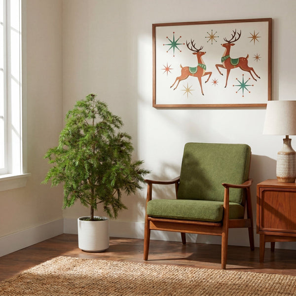 4' Artificial Real Touch Christmas Pine with Pinecones in White Decorative Planter