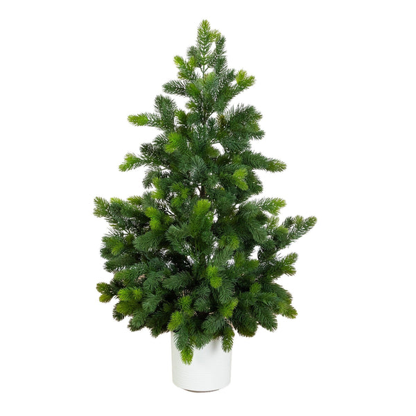 4' Artificial Real Touch Christmas Spruce Pine in White Decorative Planter