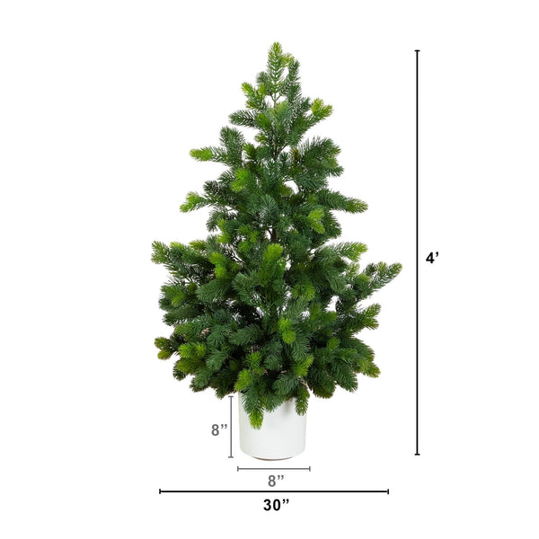 4' Artificial Real Touch Christmas Spruce Pine in White Decorative Planter