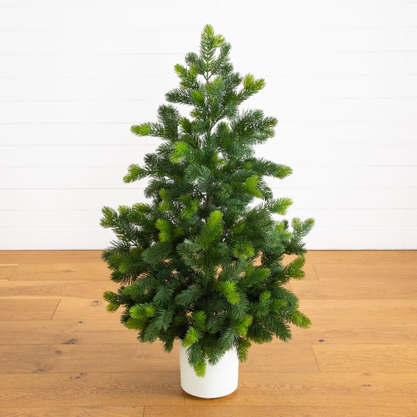 4' Artificial Real Touch Christmas Spruce Pine in White Decorative Planter