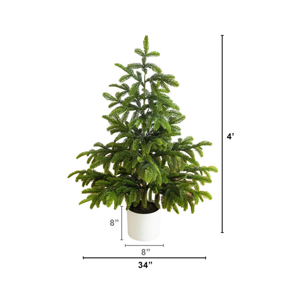 4' Artificial Real Touch Fir Christmas Tree in White Decorative Planter