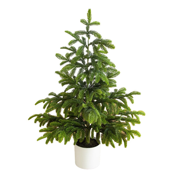 4' Artificial Real Touch Fir Christmas Tree in White Decorative Planter