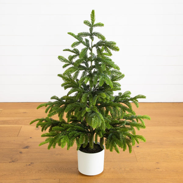 4' Artificial Real Touch Fir Christmas Tree in White Decorative Planter