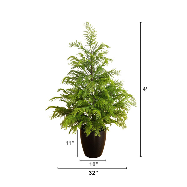 4' Artificial Real Touch Goldcrest Christmas Tree with in Black Decorative Planter