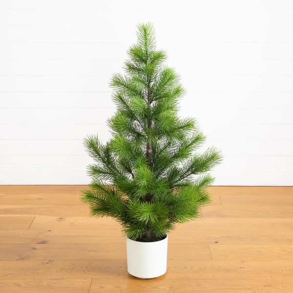 4' Artificial Real Touch Masson Pine Christmas Tree in White Decorative Planter