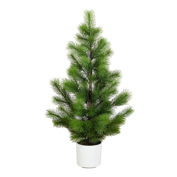 4' Artificial Real Touch Masson Pine Christmas Tree in White Decorative Planter