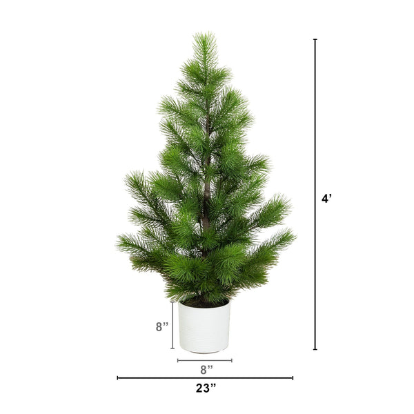 4' Artificial Real Touch Masson Pine Christmas Tree in White Decorative Planter