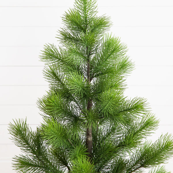 4' Artificial Real Touch Masson Pine Christmas Tree in White Decorative Planter