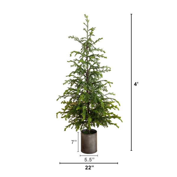 4' Artificial Real Touch "Natural Look" Norfolk Island Pine in Tin Planter