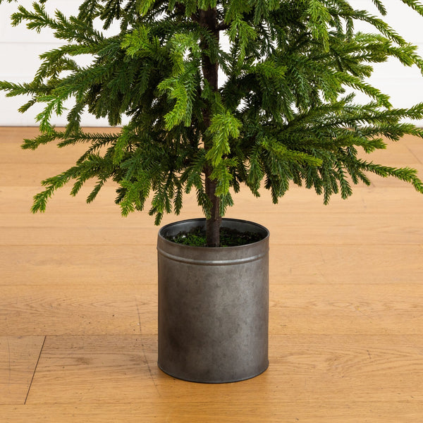 4' Artificial Real Touch "Natural Look" Norfolk Island Pine in Tin Planter