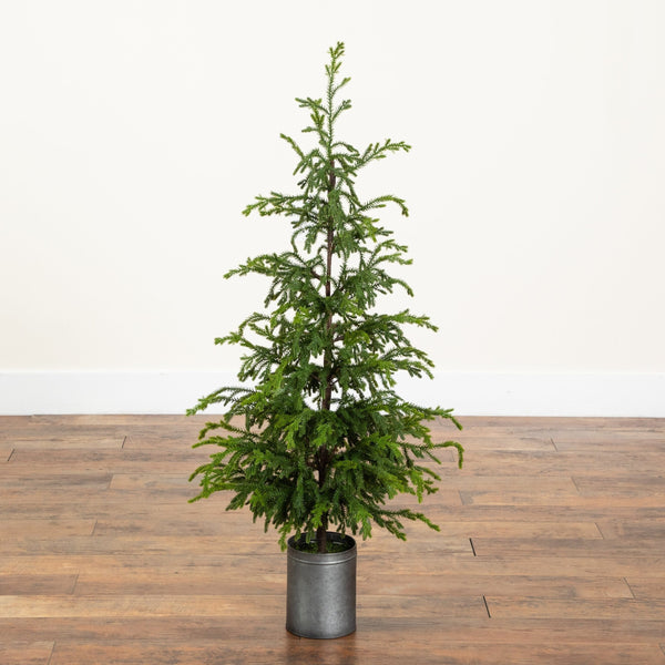 4' Artificial Real Touch "Natural Look" Norfolk Island Pine in Tin Planter