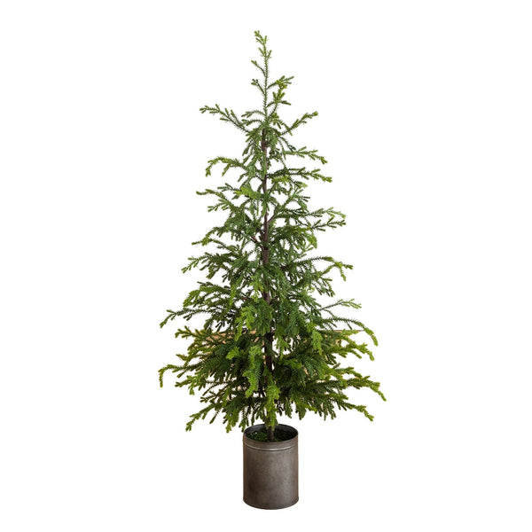 4' Artificial Real Touch "Natural Look" Norfolk Island Pine in Tin Planter