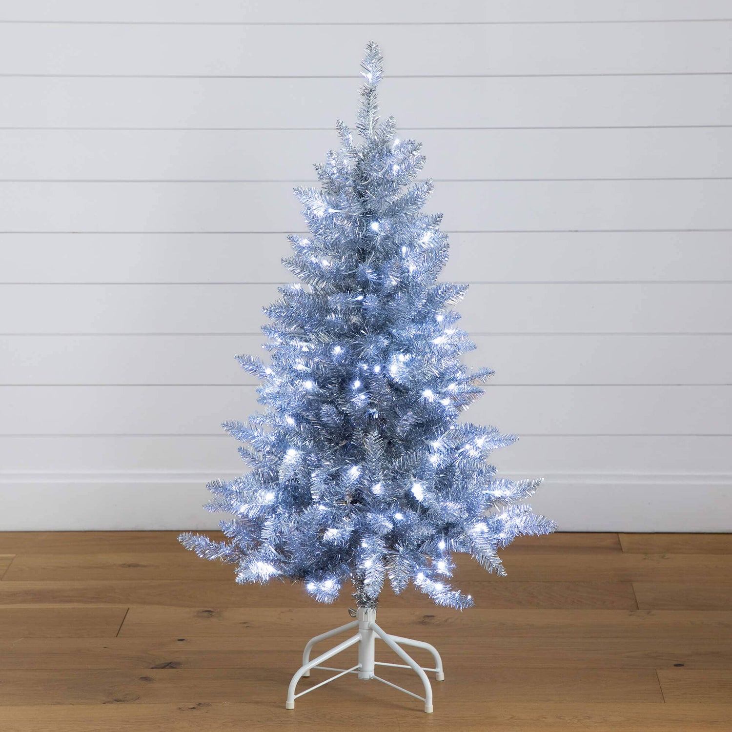 4' Artificial Silver Christmas Tree with 130 Cool White LED Lights