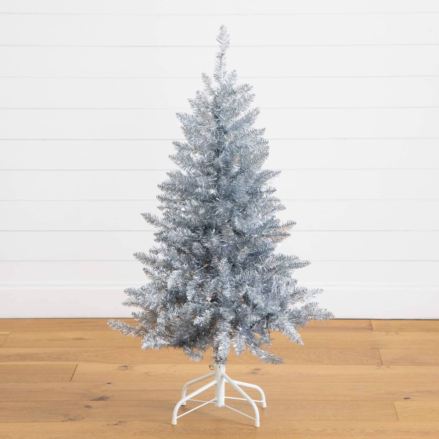4' Artificial Silver Christmas Tree with 130 Cool White LED Lights